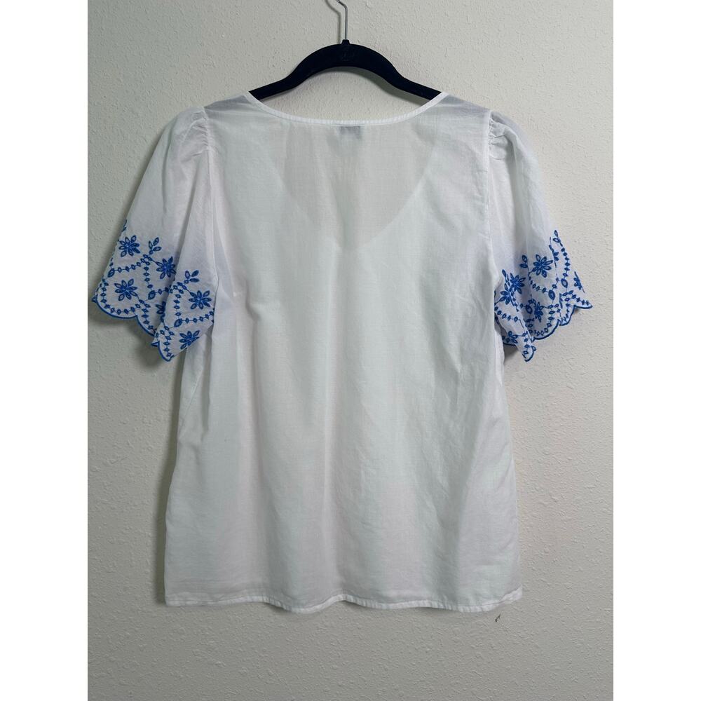 J Crew V-neck top with embroidered flutter sleeves Size Blue/White Medium - Picture 5 of 5
